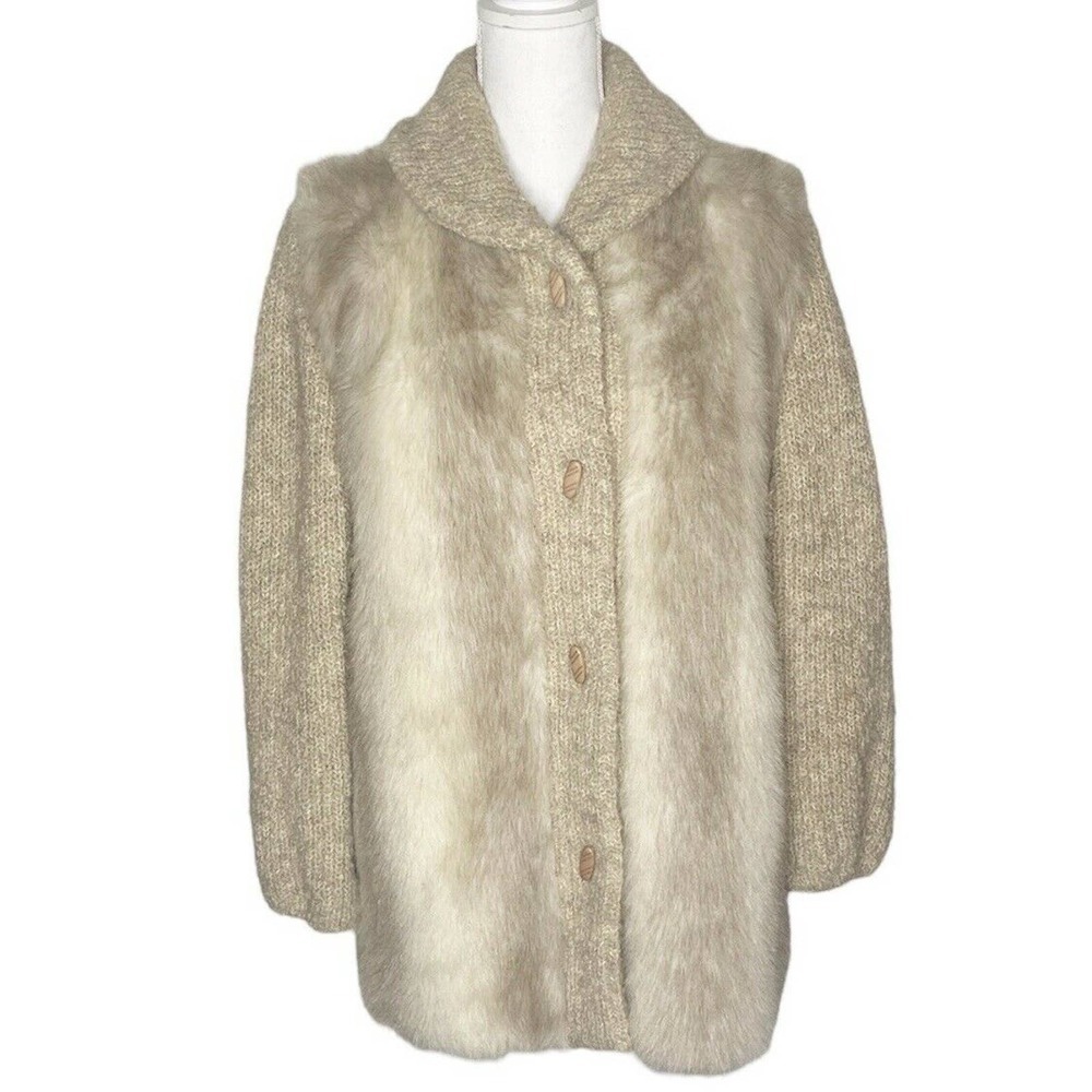 Vtg D’Esprit Faux Fur Knit Jacket